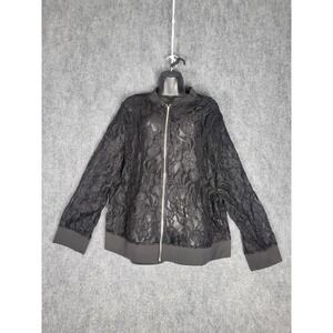Ranlege Lace Bomber Jacket Lightweight Zip Up Whimsygoth‎ Black Sz 4XL Coquette